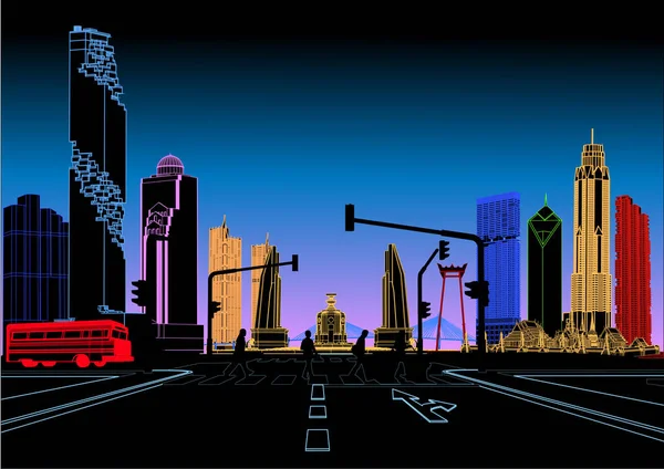 Bangkok Night Skyline Thailand Vector Illustration Business Travel Tourism — Image vectorielle
