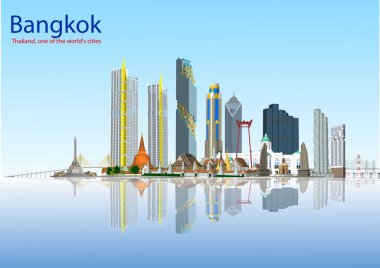 Bangkok night skyline (Thailand). Vector illustration. Business travel and tourism