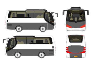 Beyaz ayarla, şehir otobüs şablonu mavi. Yolcu taşımacılığı. Beyaz arka plan üzerinde izole vektör çizim eps 10.