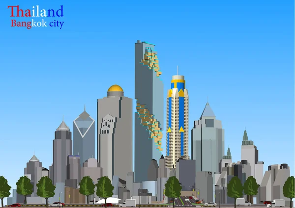 Bangkok night skyline (Thailand). Vector illustration. Business travel and tourism