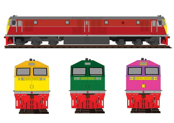 Vektör Illustration: set alayı Eski buhar lokomotifi ve beyaz arka planda izole edilmiş kompartıman tren rayları.