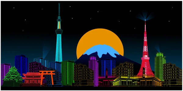 Tokyo Natt Silhuett Vektor Silhuett Illustration — Stock vektor