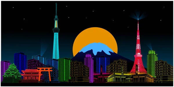 Vista Ciudad Tokio Atardecer Noche Con Torre Tokio Árbol Del — Archivo Imágenes Vectoriales