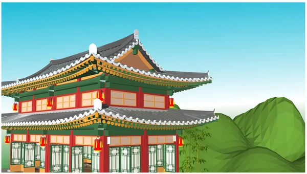 Hanok Buildings Isolated Vector Illustration Set Traditional Korean House Design — Stock Vector