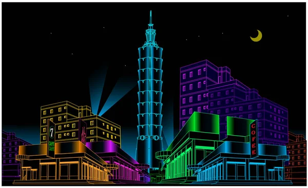 Taipei Taiwan Skyline Avec Panorama Arrière Plan Nocturne Illustration Vectorielle — Image vectorielle