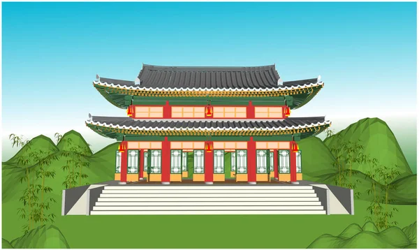 Hanok Edificios Aislados Vector Conjunto Ilustración Colección Tradicional Elementos Diseño — Archivo Imágenes Vectoriales