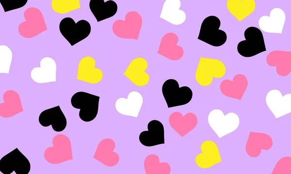 浅粉色背景下无缝设计中的黑色 粉色和黄色心形图案 设计你的枕头 — 图库矢量图片