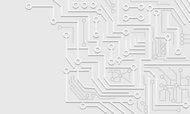 Dijital teknolojilerin 3 boyutlu beyaz ve gri arka planı. Pankart için tasarım.