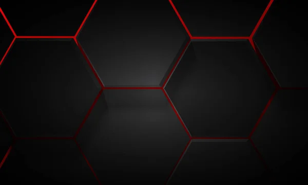 Modèle Hexagonal Géométrique Noir Sur Fond Rouge Conception Futuriste Pour — Image vectorielle
