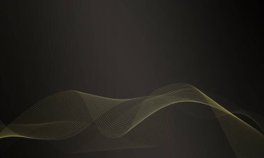 Karanlık arka planda soyut altın dalgalı çizgiler. Pankart için şablon.