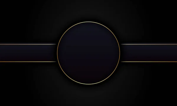 抽象的な濃い黒の円と金色の線の背景とストライプ あなたのバナーのための豪華なデザイン — ストックベクタ