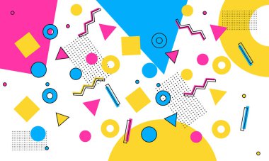 Soyut renkli Memphis tarzı arka plan. İşiniz için en iyi akıllı tasarım.