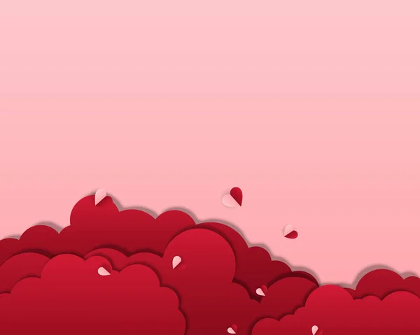 Nubes Rojas Con Corazón Volador Sobre Fondo Rosa Patrón Para — Vector de stock