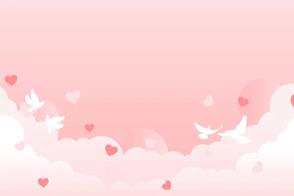 Rosafarbener Hintergrund Mit Wolke Herz Und Taube Design Für Den — Stockvektor