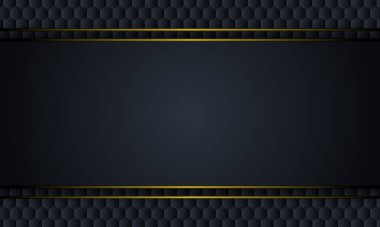 Altıgen arka planda sarı çizgileri olan siyah metal. Vektör çizimi. Poster ve afiş için tasarım.