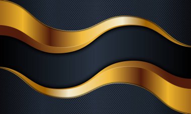 Karanlık donanma ve altın dalga arka planı. Vektör çizimi. Güzel bayrak için tasarım.