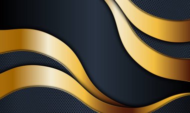 Karanlık donanma ve altın dalga arka planı. Vektör çizimi. Pankart için zarif tasarım.