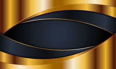 Soyut koyu donanma ve altın kıvrımlı çizgili arka plan. Vektör çizimi. İş için lüks tasarım.