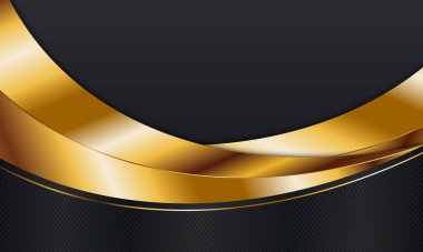 Siyah metalik ve altın kıvrımlı, çizgi arkaplanlı. Vektör çizimi. İş tasarımı için.