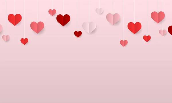 Fondo San Valentín Con Corazones Papel Colgantes Ilustración Vectorial Nueva — Vector de stock