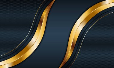 Koyu mavi metalik ve altın çizgili dalgalar. Vektör çizimi. İşiniz için lüks tasarım.