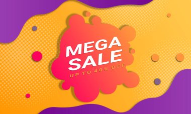 Kağıt stili ve yarım tonlu gradyan sıvısı olan indirimli afiş. Vektör illüstrasyonu.