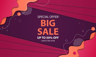 Mor, turuncu dalgalı ve çizgili afiş arkaplanı. Vektör illüstrasyonu.