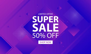 Mavi ve mor eğimli dikdörtgenli indirimli afiş arkaplanı.