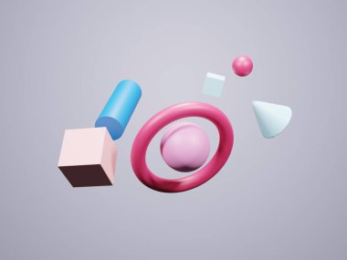 Boş arkaplanda yüzen 3d renkli geometrik. 3B resimleme.