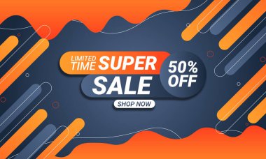 Turuncu ve mavi eğimli ve yuvarlak şekilli indirimli afiş..