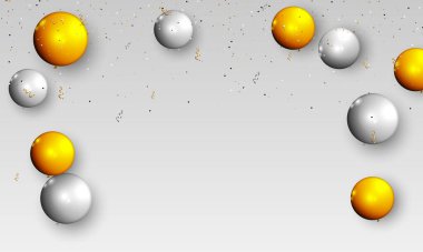 Konfeti arka planlı altın ve gümüş balon.