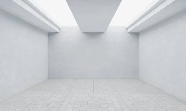 Leerer Raum Weiße Weiße Wand Und Boden Darstellung — Stockfoto
