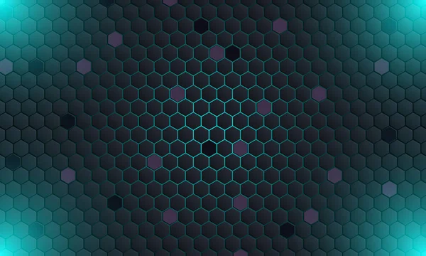 Tecnologia Escura Abstrata Hexagonal Com Fundo Luz Azul Ilustração Vetorial — Vetor de Stock