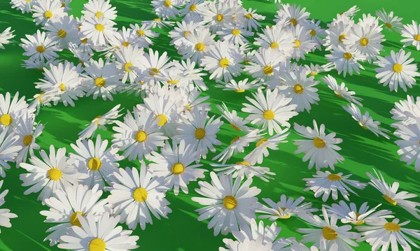 White Flower Green Floor Background Rendering Illustration — Stock Photo, Image