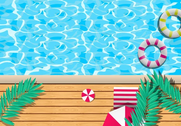 プールの風景と緩やかな夏の背景 ベクターイラスト — ストックベクタ