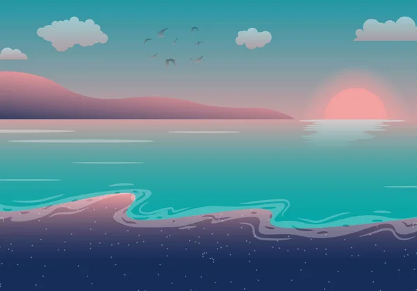 Fundo Verão Gradiente Com Pôr Sol Praia Ilustração Vetorial — Vetor de Stock