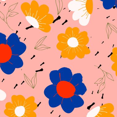 Soyut düz el çiçek desenli arkaplan çizimi. Vektör illüstrasyonu.