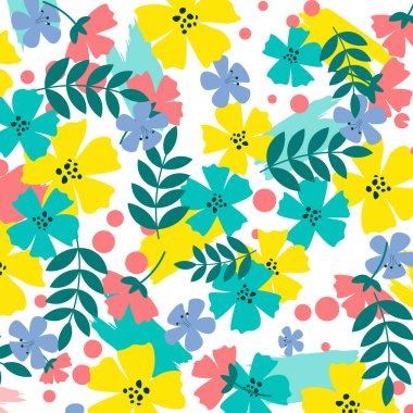 Soyut düz el çiçek desenli arkaplan çizimi. Vektör illüstrasyonu.