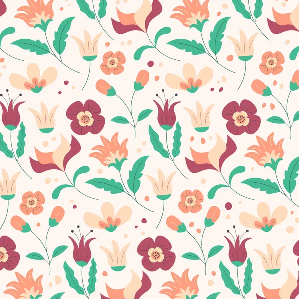 Abstracto Plano Mano Dibujar Fondo Patrón Floral Ilustración Vectorial — Vector de stock