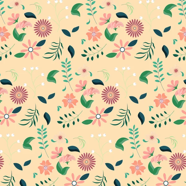 Abstracto Plano Mano Dibujar Fondo Patrón Floral Ilustración Vectorial — Vector de stock