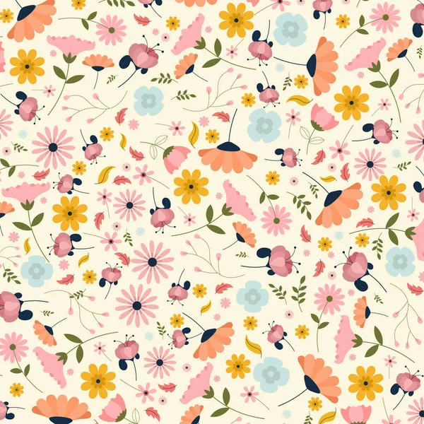 Abstracto Plano Mano Dibujar Fondo Patrón Floral Ilustración Vectorial — Vector de stock