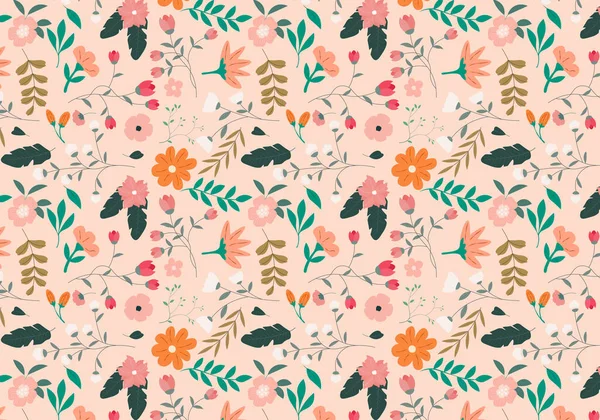 Abstracto Plano Mano Dibujar Fondo Patrón Floral Ilustración Vectorial — Vector de stock