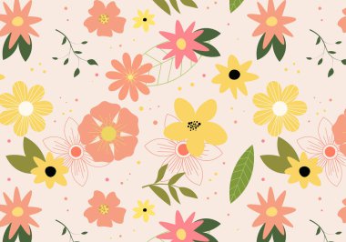 Soyut düz el çiçek desenli arkaplan çizimi. Vektör illüstrasyonu.