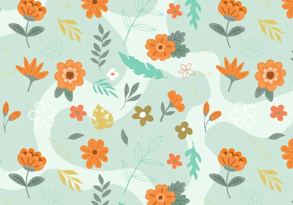 Abstracto Plano Mano Dibujar Fondo Patrón Floral Ilustración Vectorial — Vector de stock