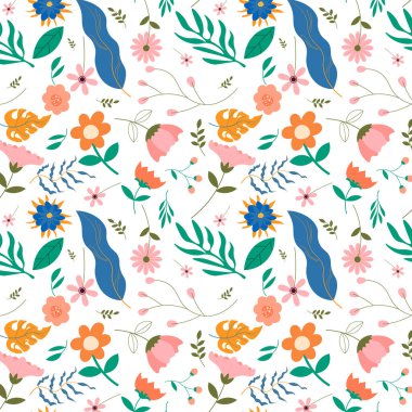 Soyut düz el çiçek desenli arkaplan çizimi. Vektör illüstrasyonu.