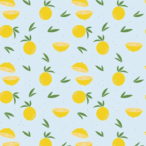 Lemon Leaves Pattern Blue Light Background Vector Illustration — Vetor de Stock