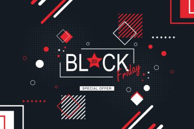 Düz geometrik tarzda Kara Cuma afişi. Vektör illüstrasyonu.