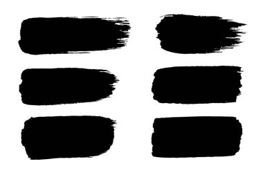 Cesur sanatsal fikirler ve grafik ifadelere ilham vermek için yaratıcı bir şebekede dizilmiş altı eşsiz siyah fırça darbesi şekli