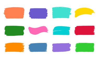 Her biri karakter bakımından zengin ve yaratıcı tasarım için mükemmel 12 sanatsal fırça darbesi dokusundan oluşan renkli bir karışım.