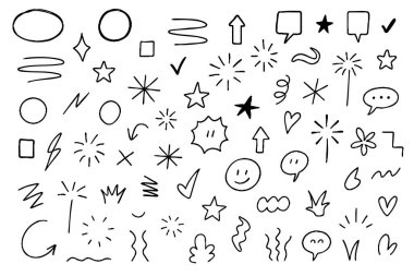 Garip bir el çizimi ikonlar yaratıcılığı ateşlemek ve görsel düşünmeyi hızlandırmak için çizimler ve işaretler